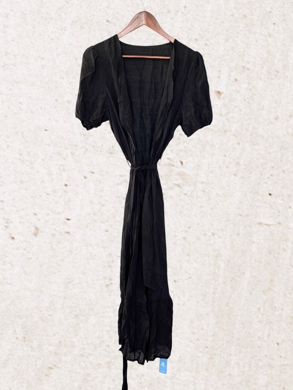 Cupshe Black Sheer Tie-Waist Coverup with Puff Short Sleeves